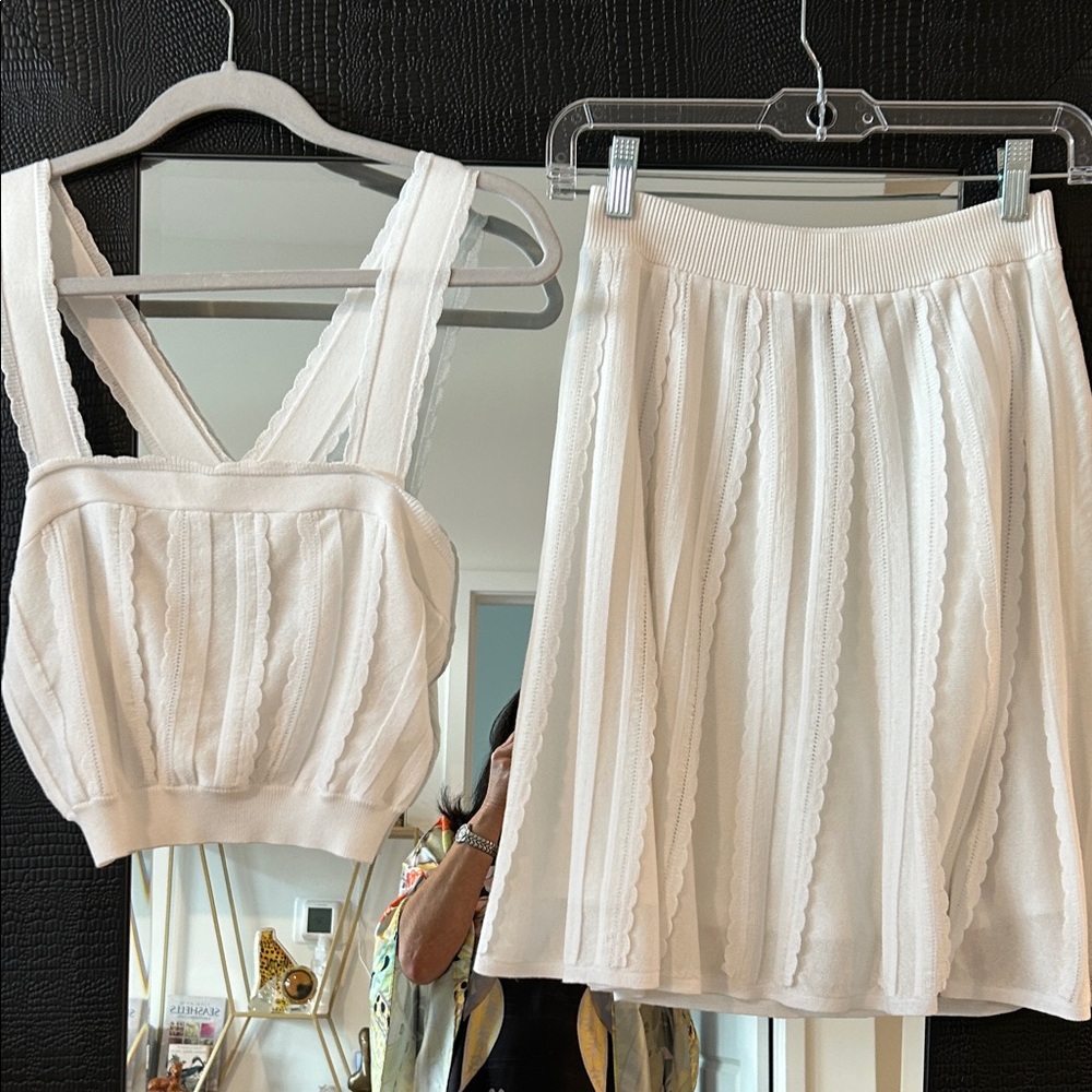 Express Cream A-Line knit Skirt with Textured Stripes and matching top S